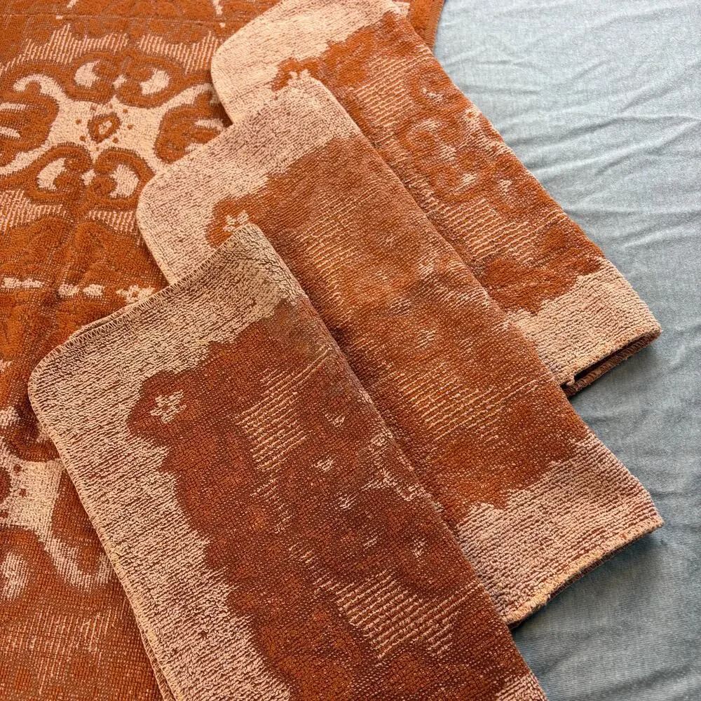 Vintage Tastemaker Orange Peach Sculpted Reversible Hand Towel & 3 Washcloths